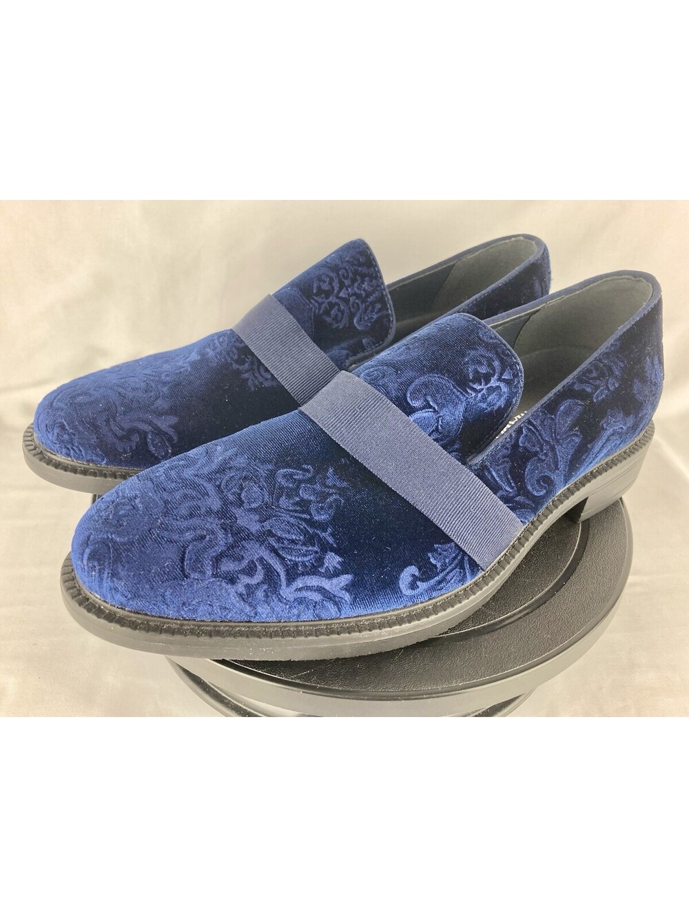 Men’s Size 10 Bruno Marc Blue Velvet Damask Paisley Slip On Loafers Tuxedo Shoes